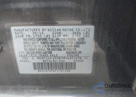 2015 Nissan Versa 1.6 Sv z USA, uszkodzony, nr VIN 3N1CN7AP6FL937128